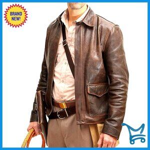 Vintage Distressed Cowhide Leather Bomber Jacket Men's Genuine